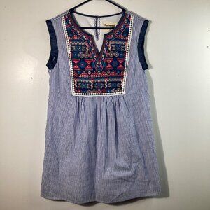 Savanna Jane Boho Embroidered‎ Dress Sleeveless Lined Striped Floral S NWT